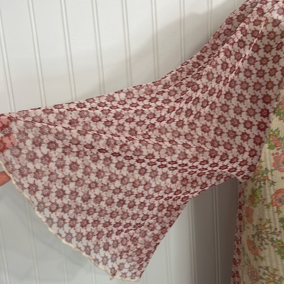 Free People Boho Floral Patchwork Sheer Peasant Cottagecore Mini Dress Small - Picture 5 of 16